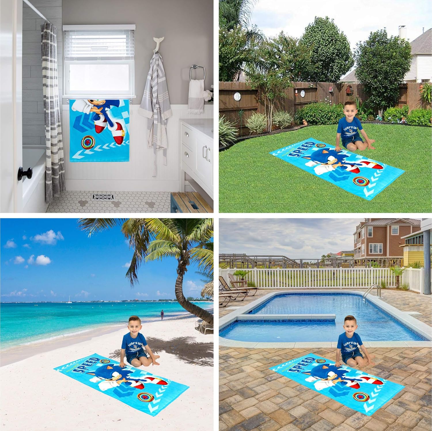 Franco Sonic The Hedgehog Recycled Polyester Beach Towel, 58 in x 28 in, Ready to Run Pattern